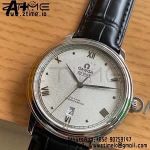 OMEGA De Ville Prestige 39.5mm SS A+F 1:1 Best Edition White Granular Dial Silver Markers on Black Leather Strap A2500 - Super Clone Watch | 1:1 Best Version