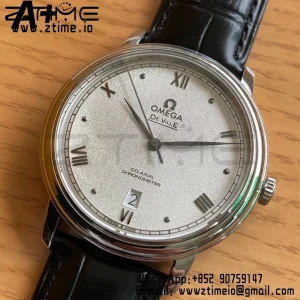 OMEGA De Ville Prestige 39.5mm SS A+F 1:1 Best Edition White Granular Dial Silver Markers on Black Leather Strap A2500 - Super Clone Watch | 1:1 Best Version
