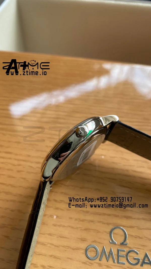 OMEGA De Ville Prestige 39.5mm SS A+F 1:1 Best Edition White Granular Dial Silver Markers on Black Leather Strap A2500 - Super Clone Watch | 1:1 Best Version