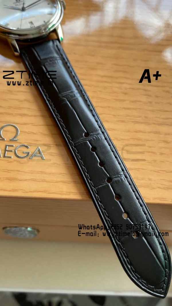 OMEGA De Ville Prestige 39.5mm SS A+F 1:1 Best Edition White Granular Dial Silver Markers on Black Leather Strap A2500 - Super Clone Watch | 1:1 Best Version