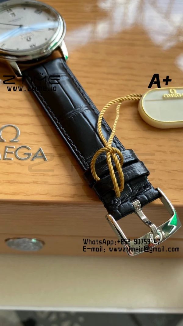 OMEGA De Ville Prestige 39.5mm SS A+F 1:1 Best Edition White Granular Dial Silver Markers on Black Leather Strap A2500 - Super Clone Watch | 1:1 Best Version