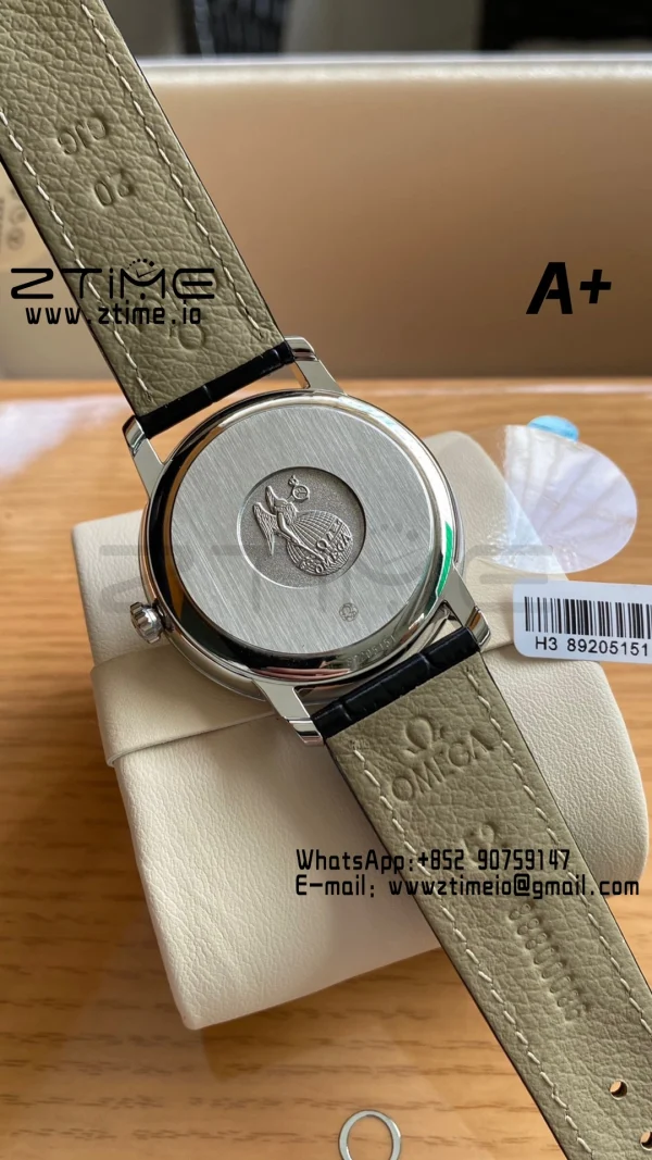 OMEGA De Ville Prestige 39.5mm SS A+F 1:1 Best Edition White Granular Dial Silver Markers on Black Leather Strap A2500 - Super Clone Watch | 1:1 Best Version