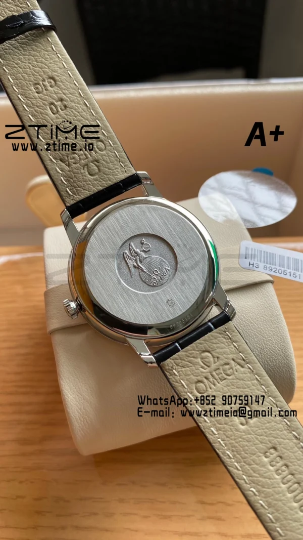 OMEGA De Ville Prestige 39.5mm SS A+F 1:1 Best Edition Blue Granular Dial RG Markers on Black Leather Strap A2500 - Super Clone Watch | 1:1 Best Version