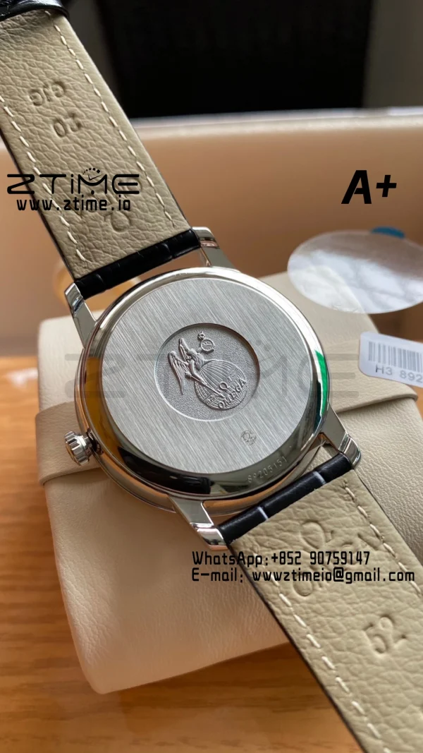 OMEGA De Ville Prestige 39.5mm SS A+F 1:1 Best Edition Blue Granular Dial RG Markers on Black Leather Strap A2500 - Super Clone Watch | 1:1 Best Version