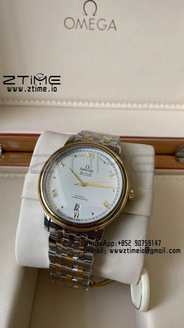 OMEGA De Ville Prestige 39.5mm YG/SS A+F 1:1 Best Edition Blue Diamond-shaped Dial YG Markers on Stainless Steel Strap A2500 - Super Clone Watch | 1:1 Best Version