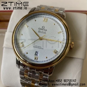 OMEGA De Ville Prestige 39.5mm YG/SS A+F 1:1 Best Edition Blue Diamond-shaped Dial YG Markers on Stainless Steel Strap A2500 - Super Clone Watch | 1:1 Best Version