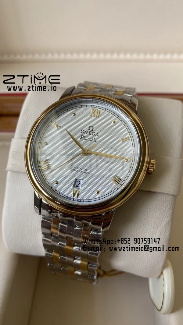 OMEGA De Ville Prestige 39.5mm YG/SS A+F 1:1 Best Edition Blue Diamond-shaped Dial YG Markers on Stainless Steel Strap A2500 - Super Clone Watch | 1:1 Best Version