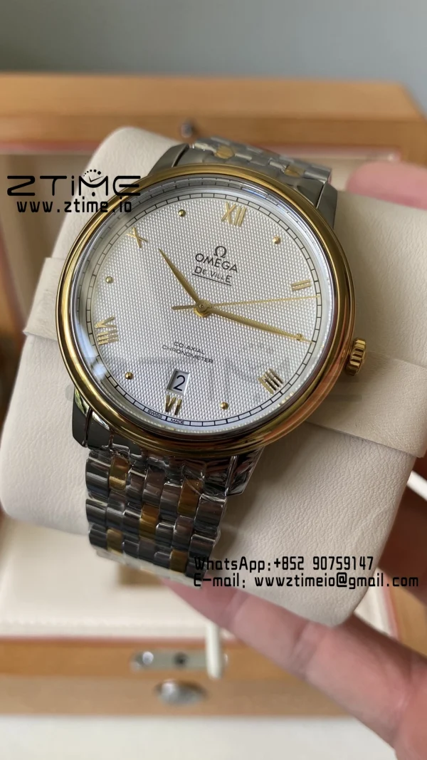 OMEGA De Ville Prestige 39.5mm YG/SS A+F 1:1 Best Edition Blue Diamond-shaped Dial YG Markers on Stainless Steel Strap A2500 - Super Clone Watch | 1:1 Best Version