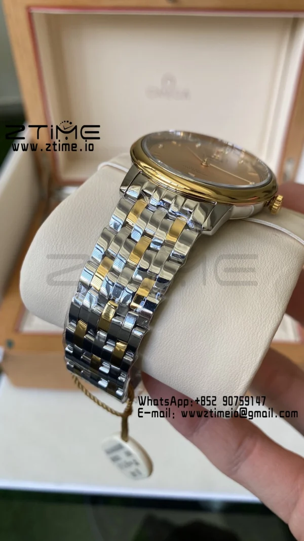 OMEGA De Ville Prestige 39.5mm YG/SS A+F 1:1 Best Edition Blue Diamond-shaped Dial YG Markers on Stainless Steel Strap A2500 - Super Clone Watch | 1:1 Best Version