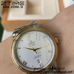 OMEGA De Ville Prestige 39.5mm YG/SS A+F 1:1 Best Edition Blue Diamond-shaped Dial YG Markers on Stainless Steel Strap A2500 - Super Clone Watch | 1:1 Best Version