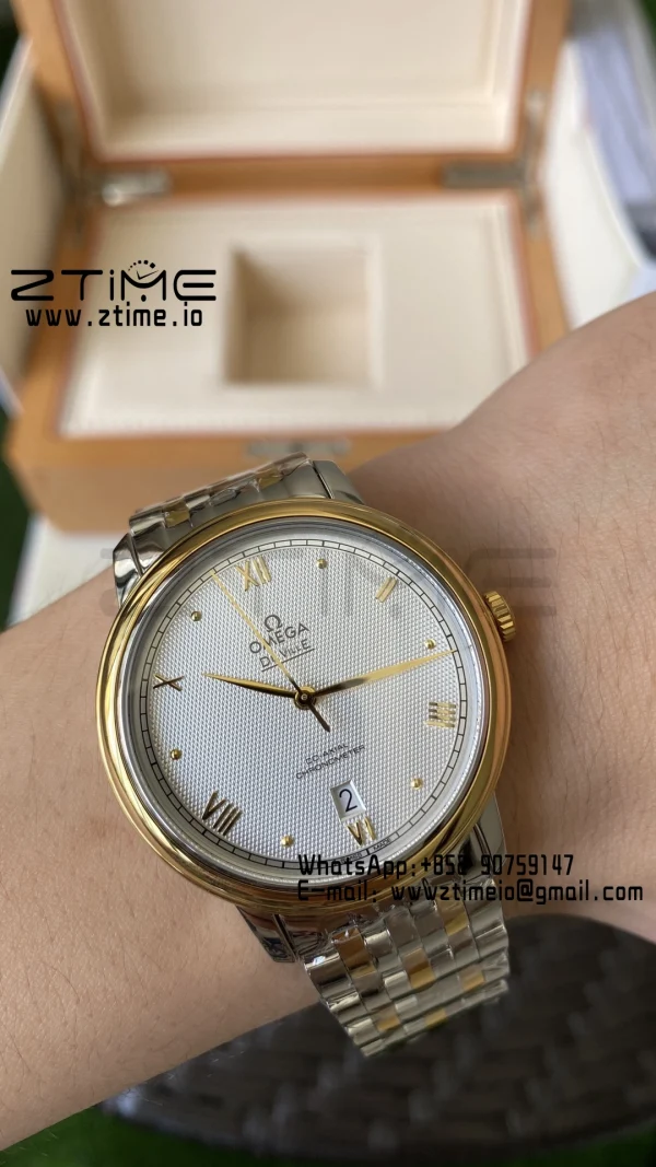 OMEGA De Ville Prestige 39.5mm YG/SS A+F 1:1 Best Edition Blue Diamond-shaped Dial YG Markers on Stainless Steel Strap A2500 - Super Clone Watch | 1:1 Best Version