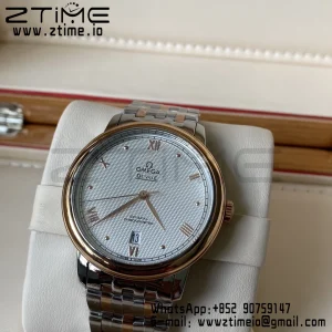 OMEGA De Ville Prestige 39.5mm RG/SS A+F 1:1 Best Edition White Granular Dial RG Markers on Stainless Steel Strap A2500 - Super Clone Watch | 1:1 Best Version