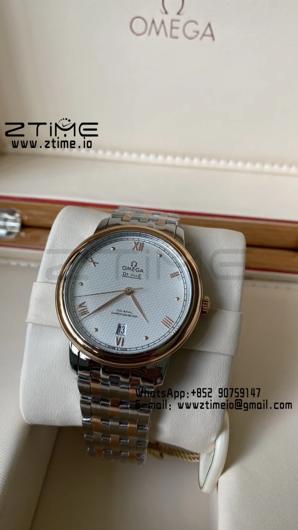OMEGA De Ville Prestige 39.5mm RG/SS A+F 1:1 Best Edition White Granular Dial RG Markers on Stainless Steel Strap A2500 - Super Clone Watch | 1:1 Best Version