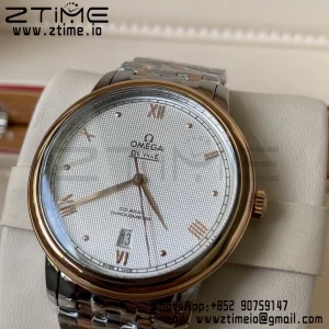 OMEGA De Ville Prestige 39.5mm RG/SS A+F 1:1 Best Edition White Granular Dial RG Markers on Stainless Steel Strap A2500 - Super Clone Watch | 1:1 Best Version