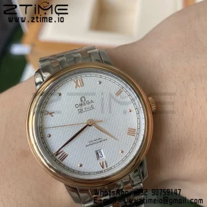 OMEGA De Ville Prestige 39.5mm RG/SS A+F 1:1 Best Edition White Granular Dial RG Markers on Stainless Steel Strap A2500 - Super Clone Watch | 1:1 Best Version