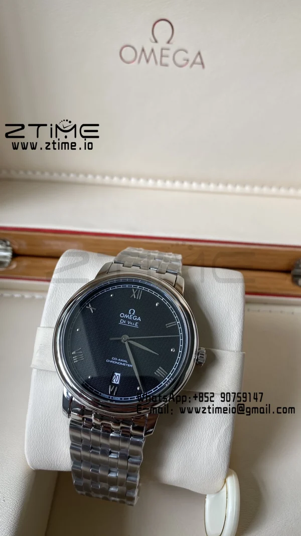OMEGA De Ville Prestige 39.5mm SS A+F 1:1 Best Edition Black Granular Dial Silver Markers on Stainless Steel Strap A2500 - Super Clone Watch | 1:1 Best Version