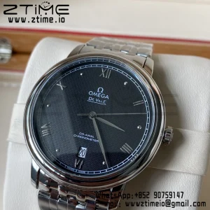 OMEGA De Ville Prestige 39.5mm SS A+F 1:1 Best Edition Black Granular Dial Silver Markers on Stainless Steel Strap A2500 - Super Clone Watch | 1:1 Best Version
