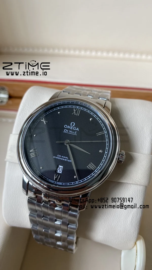 OMEGA De Ville Prestige 39.5mm SS A+F 1:1 Best Edition Black Granular Dial Silver Markers on Stainless Steel Strap A2500 - Super Clone Watch | 1:1 Best Version