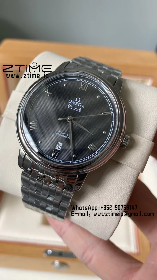 OMEGA De Ville Prestige 39.5mm SS A+F 1:1 Best Edition Black Granular Dial Silver Markers on Stainless Steel Strap A2500 - Super Clone Watch | 1:1 Best Version