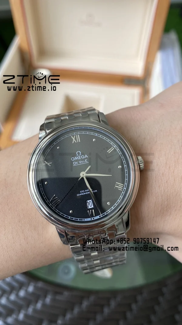 OMEGA De Ville Prestige 39.5mm SS A+F 1:1 Best Edition Black Granular Dial Silver Markers on Stainless Steel Strap A2500 - Super Clone Watch | 1:1 Best Version