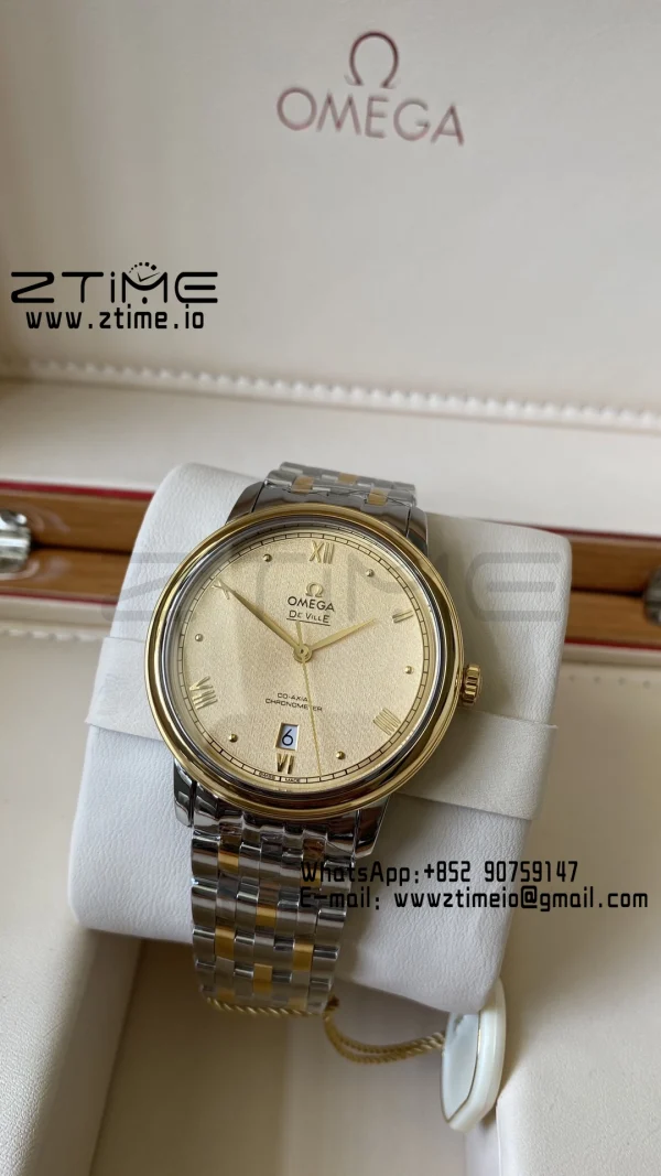 OMEGA De Ville Prestige 39.5mm YG/SS A+F 1:1 Best Edition Yellow Granular Dial YG Markers on Stainless Steel Strap A2500 - Super Clone Watch | 1:1 Best Version