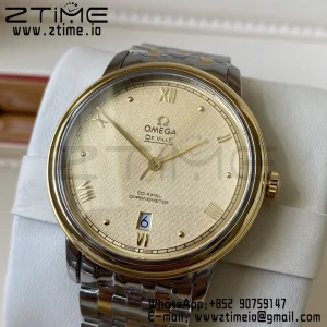OMEGA De Ville Prestige 39.5mm YG/SS A+F 1:1 Best Edition Yellow Granular Dial YG Markers on Stainless Steel Strap A2500 - Super Clone Watch | 1:1 Best Version