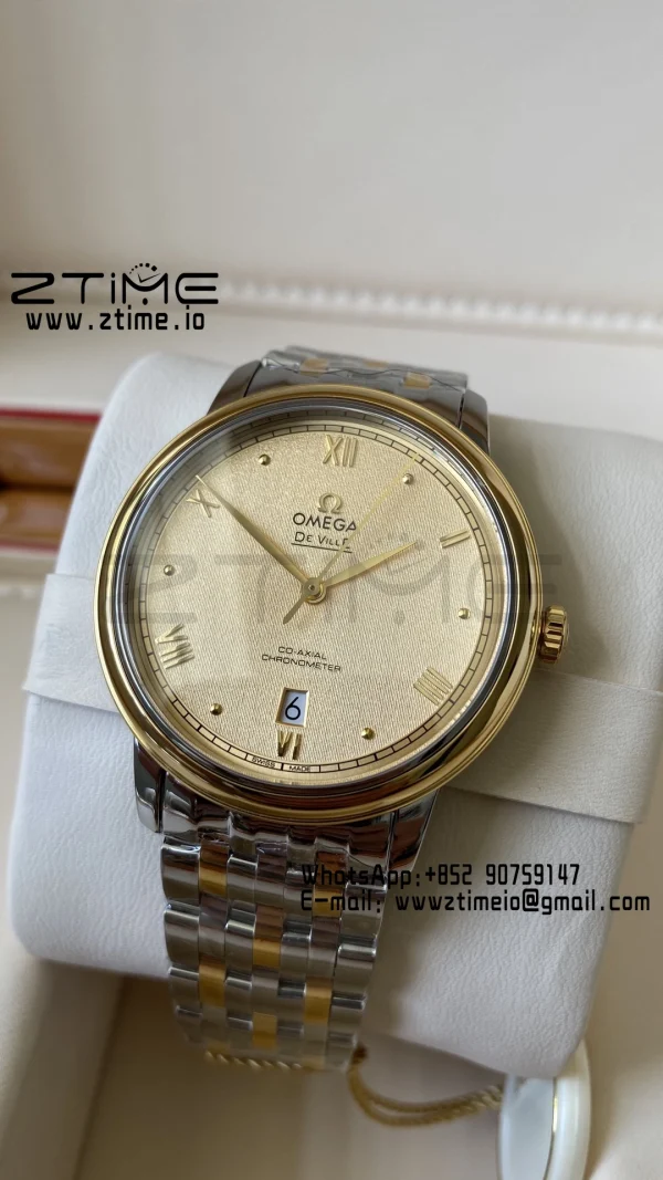 OMEGA De Ville Prestige 39.5mm YG/SS A+F 1:1 Best Edition Yellow Granular Dial YG Markers on Stainless Steel Strap A2500 - Super Clone Watch | 1:1 Best Version