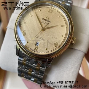 OMEGA De Ville Prestige 39.5mm YG/SS A+F 1:1 Best Edition Yellow Granular Dial YG Markers on Stainless Steel Strap A2500 - Super Clone Watch | 1:1 Best Version