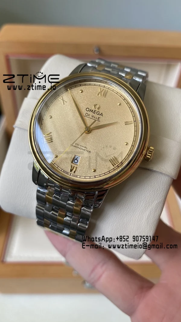 OMEGA De Ville Prestige 39.5mm YG/SS A+F 1:1 Best Edition Yellow Granular Dial YG Markers on Stainless Steel Strap A2500 - Super Clone Watch | 1:1 Best Version