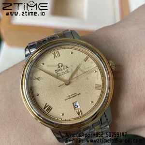 OMEGA De Ville Prestige 39.5mm YG/SS A+F 1:1 Best Edition Yellow Granular Dial YG Markers on Stainless Steel Strap A2500 - Super Clone Watch | 1:1 Best Version