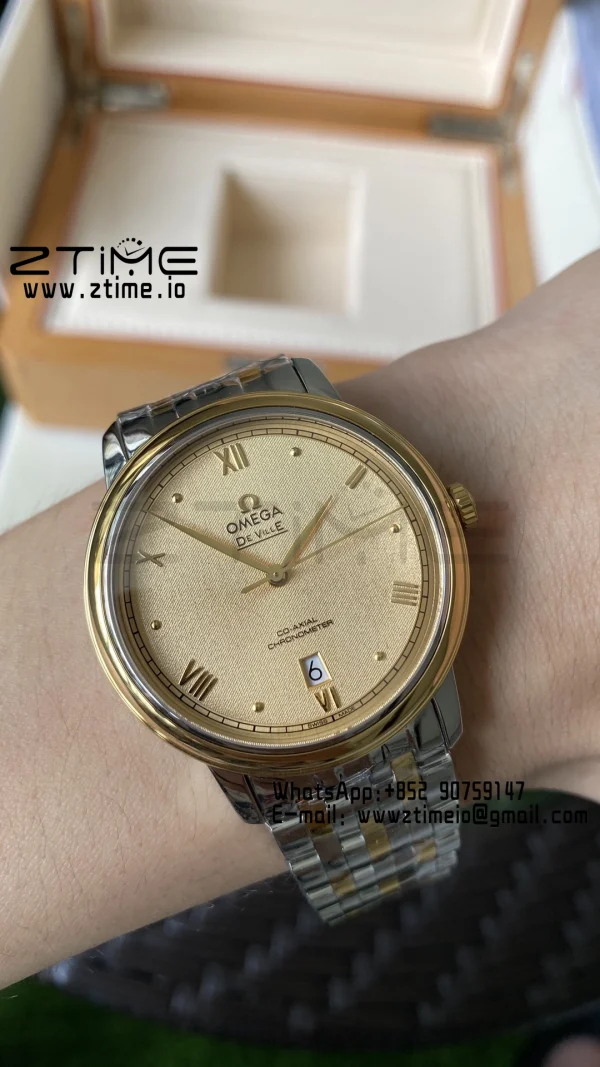 OMEGA De Ville Prestige 39.5mm YG/SS A+F 1:1 Best Edition Yellow Granular Dial YG Markers on Stainless Steel Strap A2500 - Super Clone Watch | 1:1 Best Version