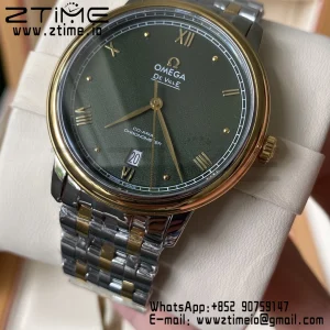 OMEGA De Ville Prestige 39.5mm YG/SS A+F 1:1 Best Edition Green Granular Dial YG Markers on Stainless Steel Strap A2500 - Super Clone Watch | 1:1 Best Version