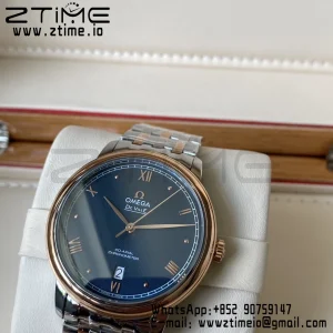 OMEGA De Ville Prestige 39.5mm RG/SS A+F 1:1 Best Edition Blue Granular Dial RG Markers on Stainless Steel Strap A2500 - Super Clone Watch | 1:1 Best Version