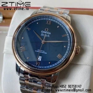 OMEGA De Ville Prestige 39.5mm RG/SS A+F 1:1 Best Edition Blue Granular Dial RG Markers on Stainless Steel Strap A2500 - Super Clone Watch | 1:1 Best Version