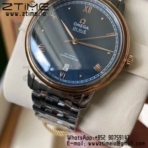 OMEGA De Ville Prestige 39.5mm RG/SS A+F 1:1 Best Edition Blue Granular Dial RG Markers on Stainless Steel Strap A2500 - Super Clone Watch | 1:1 Best Version