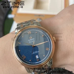 OMEGA De Ville Prestige 39.5mm RG/SS A+F 1:1 Best Edition Blue Granular Dial RG Markers on Stainless Steel Strap A2500 - Super Clone Watch | 1:1 Best Version