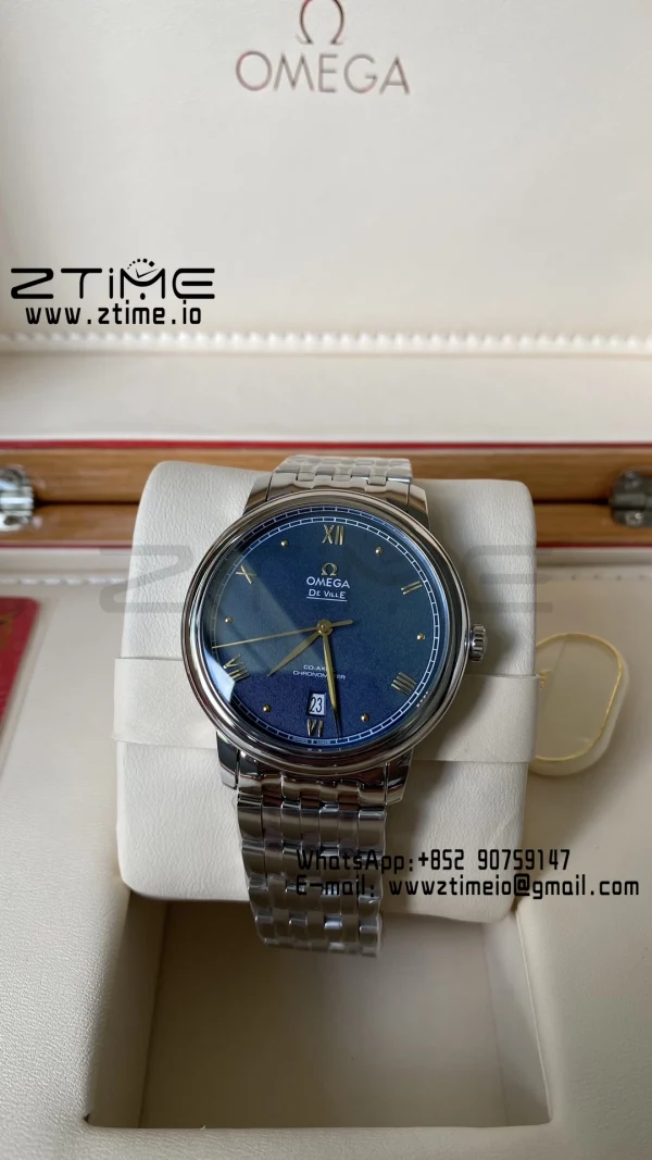 OMEGA De Ville Prestige 39.5mm SS A+F 1:1 Best Edition Μπλε κοκκώδες καντράν YG Markers σε λουράκι από ανοξείδωτο χάλυβα A2500 - Super Clone Watch | 1:1 Best Version
