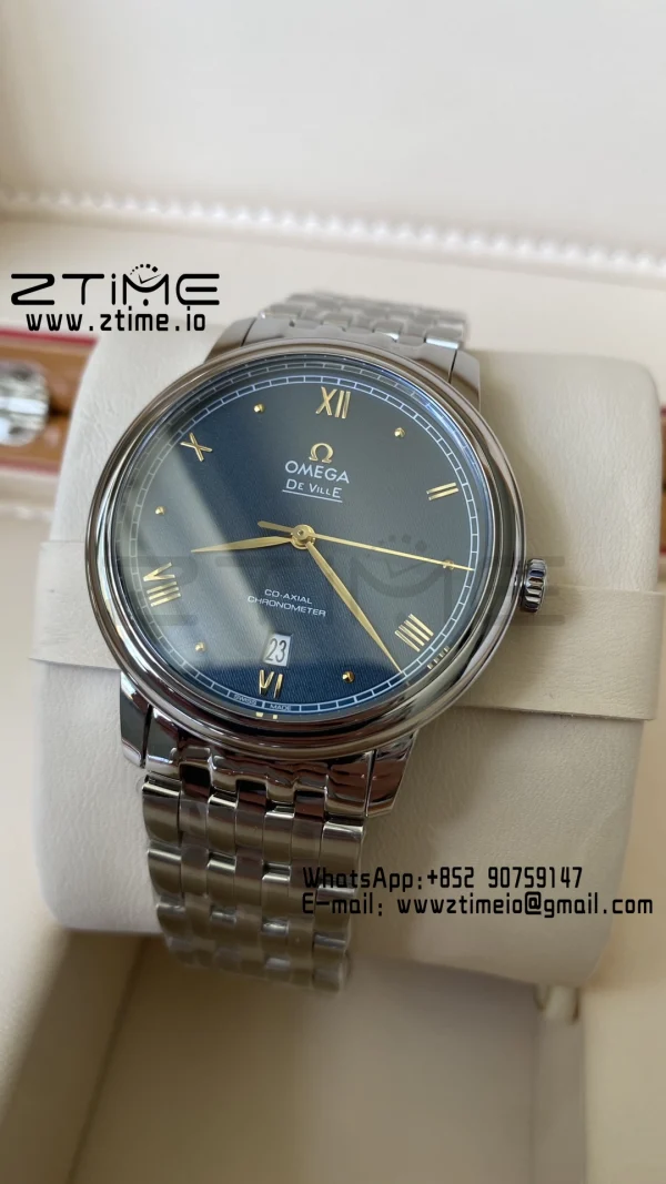 OMEGA De Ville Prestige 39.5mm SS A+F 1:1 Best Edition Μπλε κοκκώδες καντράν YG Markers σε λουράκι από ανοξείδωτο χάλυβα A2500 - Super Clone Watch | 1:1 Best Version