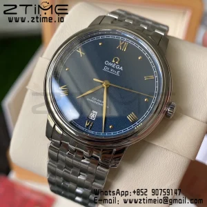OMEGA De Ville Prestige 39.5mm SS A+F 1:1 Best Edition Μπλε κοκκώδες καντράν YG Markers σε λουράκι από ανοξείδωτο χάλυβα A2500 - Super Clone Watch | 1:1 Best Version