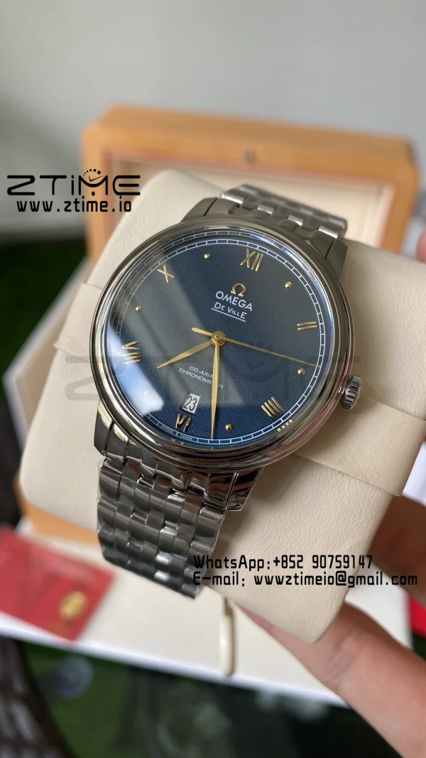 OMEGA De Ville Prestige 39.5mm SS A+F 1:1 Best Edition Μπλε κοκκώδες καντράν YG Markers σε λουράκι από ανοξείδωτο χάλυβα A2500 - Super Clone Watch | 1:1 Best Version