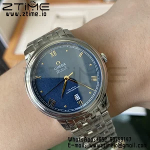 OMEGA De Ville Prestige 39.5mm SS A+F 1:1 Best Edition Μπλε κοκκώδες καντράν YG Markers σε λουράκι από ανοξείδωτο χάλυβα A2500 - Super Clone Watch | 1:1 Best Version