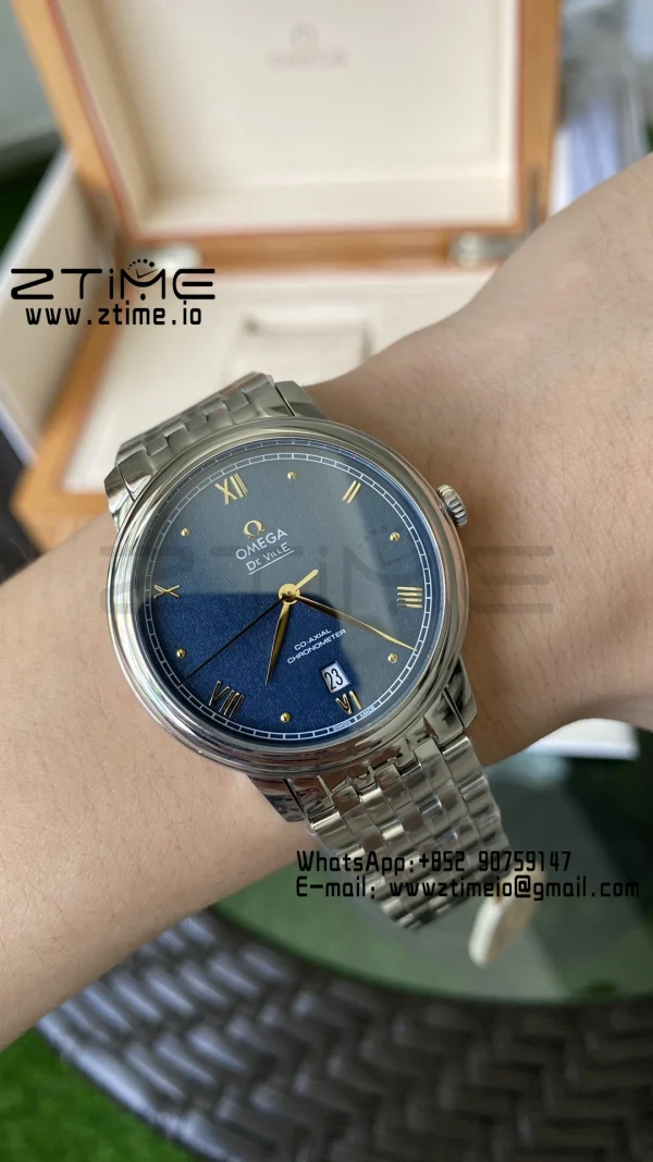 OMEGA De Ville Prestige 39.5mm SS A+F 1:1 Best Edition Μπλε κοκκώδες καντράν YG Markers σε λουράκι από ανοξείδωτο χάλυβα A2500 - Super Clone Watch | 1:1 Best Version