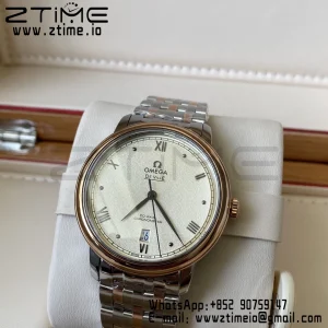 OMEGA De Ville Prestige 39.5mm RG/SS A+F 1:1 Best Edition Yellow Granular Dial RG Markers on Stainless Steel Strap A2500 - Super Clone Watch | 1:1 Best Version