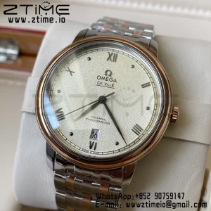 OMEGA De Ville Prestige 39.5mm RG/SS A+F 1:1 Best Edition Yellow Granular Dial RG Markers on Stainless Steel Strap A2500 - Super Clone Watch | 1:1 Best Version