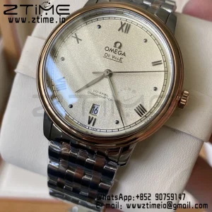 OMEGA De Ville Prestige 39.5mm RG/SS A+F 1:1 Best Edition Yellow Granular Dial RG Markers on Stainless Steel Strap A2500 - Super Clone Watch | 1:1 Best Version