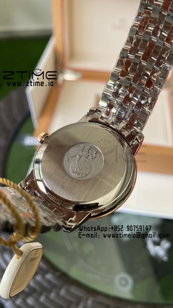 OMEGA De Ville Prestige 39.5mm RG/SS A+F 1:1 Best Edition Yellow Granular Dial RG Markers on Stainless Steel Strap A2500 - Super Clone Watch | 1:1 Best Version