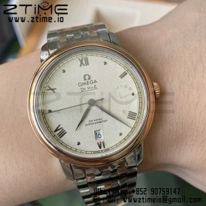 OMEGA De Ville Prestige 39.5mm RG/SS A+F 1:1 Best Edition Yellow Granular Dial RG Markers on Stainless Steel Strap A2500 - Super Clone Watch | 1:1 Best Version