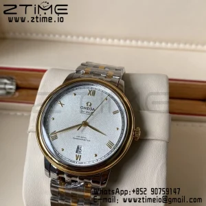 OMEGA De Ville Prestige 39.5mm YG/SS A+F 1:1 Best Edition White Granular Dial YG Markers on Stainless Steel Strap A2500 - Super Clone Watch | 1:1 Best Version