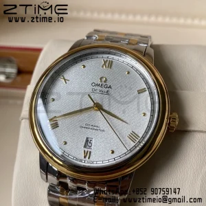 OMEGA De Ville Prestige 39.5mm YG/SS A+F 1:1 Best Edition White Granular Dial YG Markers on Stainless Steel Strap A2500 - Super Clone Watch | 1:1 Best Version