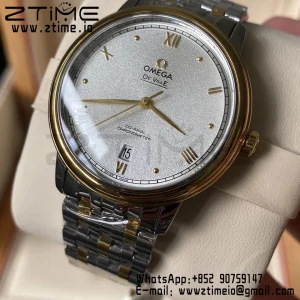 OMEGA De Ville Prestige 39.5mm YG/SS A+F 1:1 Best Edition White Granular Dial YG Markers on Stainless Steel Strap A2500 - Super Clone Watch | 1:1 Best Version